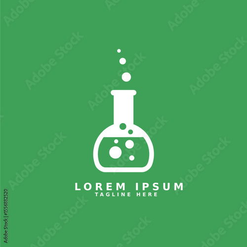 Green laboratory flask science logo