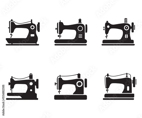 Sewing Machine Silhouette Vector Icons — Vintage Tailor Clipart & Retro Design Set