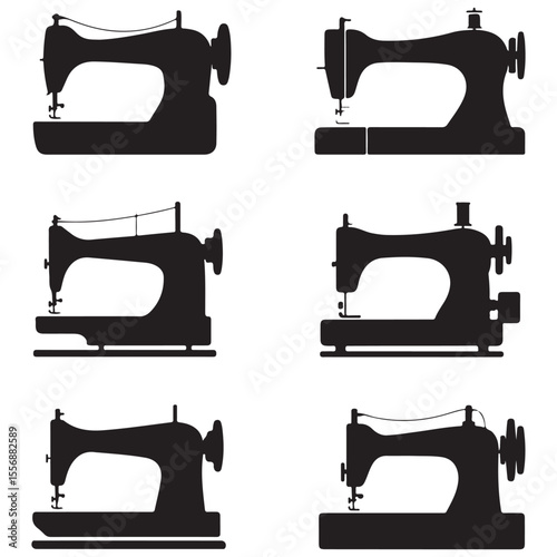Sewing Machine Silhouette Vector Icons — Vintage Tailor Clipart & Retro Design Set