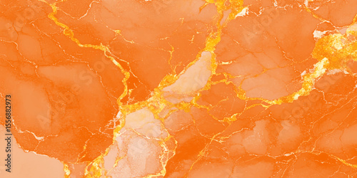 Abstract orange marble texture with gold splashes, Close-up view of a beautifully polished orange marble surface, creating a warm and luxurious visual appeal ideal design.