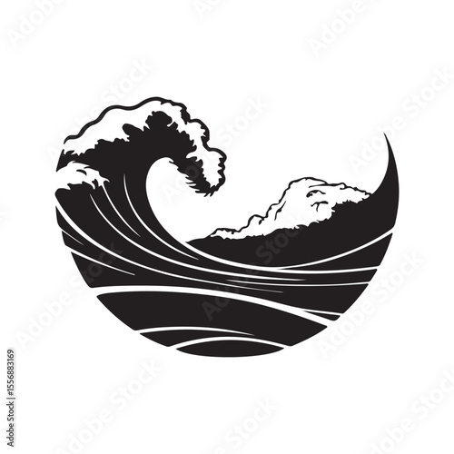 wave icon logo silhouette Black isolated on white background
