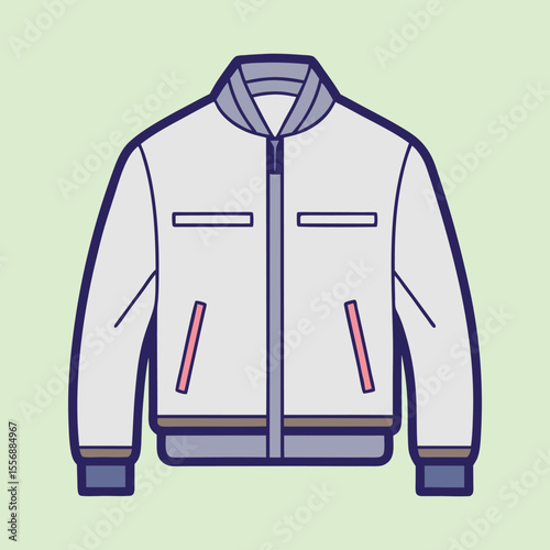 Minimalist illustration of a modern varsity jacket with pockets and ribbing