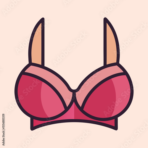 Stylized cartoon drawing of a pink bra with a thick dark outline