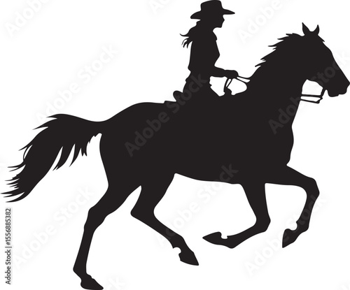 Horse and rider silhouette, Cowgirl riding a horse silhouette vector illustration, Horse racing silhouette