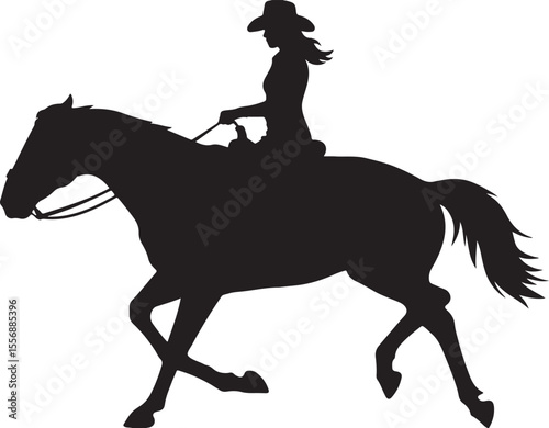 Horse and rider silhouette, Cowgirl riding a horse silhouette vector illustration, Horse racing silhouette