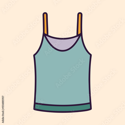 Illustration of a Teal Tank Top with Yellow Straps on Beige Background