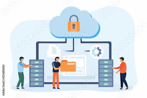 People interacting with secure cloud storage and data management systems