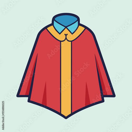 Stylized depiction of a red cape and blue shirt in a simple design