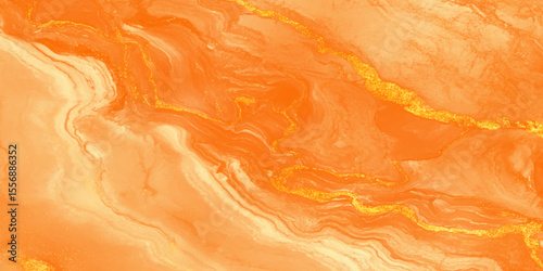 Abstract orange marble texture with gold splashes, Close-up view of a beautifully polished orange marble surface, creating a warm and luxurious visual appeal ideal design.