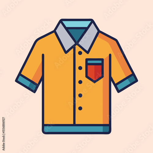 Vector Illustration of a Colorful Button Down Shirt with Pocket Design