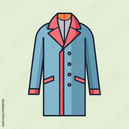 Illustration of a Blue and Red Overcoat on a Pale Green Background