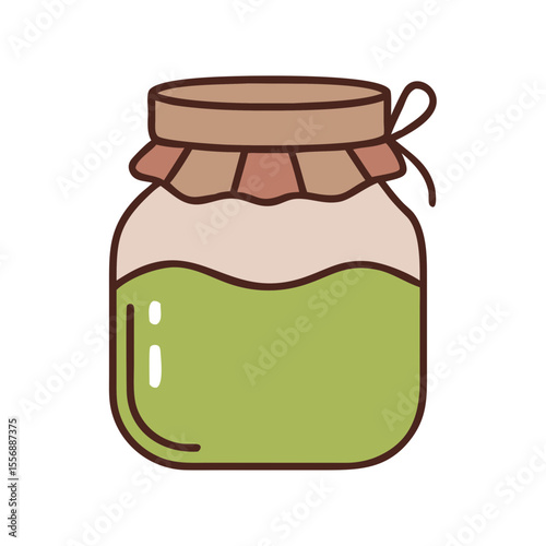 Green jar with lid containing liquid 
