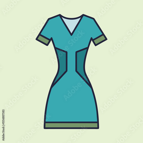 Illustration of a stylish dress with short sleeves and fitted waist