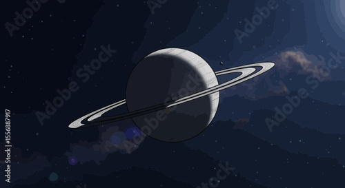 Illustration of Saturn planet with rings against a cosmic background illustration