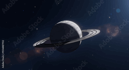 Captivating Saturn illustration with visible rings against a starlit cosmic background