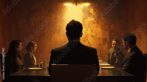Business leader confronting board members in a tense negotiation room