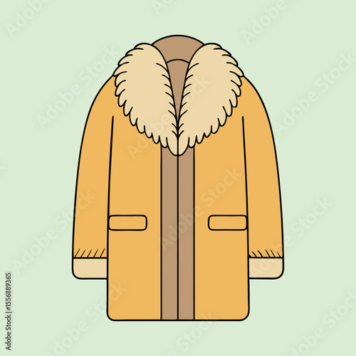 Cartoon illustration of a warm winter coat with a fur collar