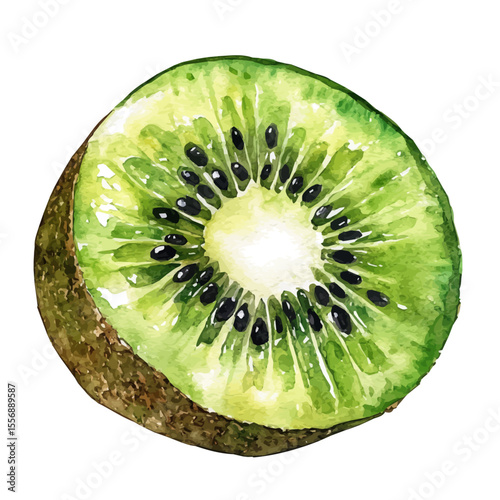 watercolor of Kiwifruit Slice, vector, isolated on a white background.