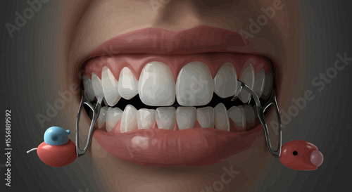 Orthodontic appliance with funny attachments in a mouth for children patient