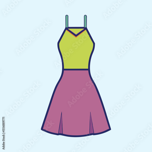 Colorful summer dress with spaghetti straps and a flared skirt design
