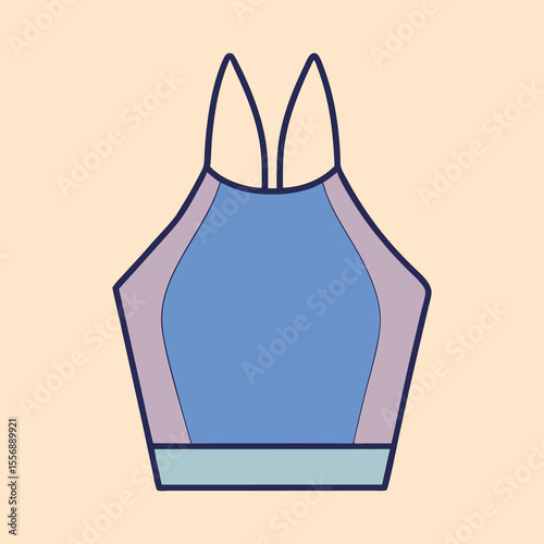 Stylized blue and purple cropped tank top with thin outline on peach background