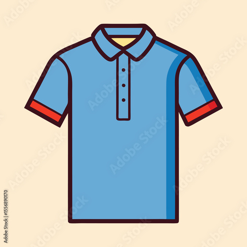 Stylized Vector Illustration of a Blue Polo Shirt with Orange Accents
