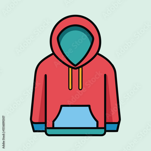 Stylized Vector Illustration of a Red and Teal Hooded Sweatshirt