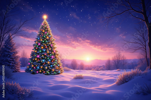 christmas tree in the middle of a snowy forest 2