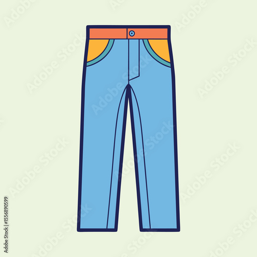 Stylized Illustration of Blue Jeans with Orange Accents on a Light Green Background