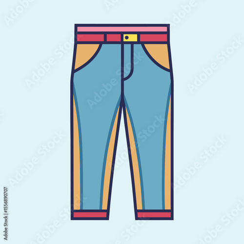 Cartoon trousers with colorful outlines and accessories on a light background