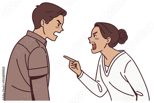 Quarreling Couple Facing Conflict Illustration