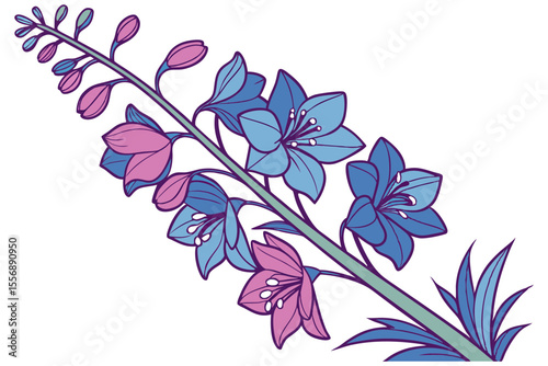 Delphinium Flower Elegant Blue Petals on White