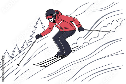 Skier Speeding on Snow Trail Sport Illustration