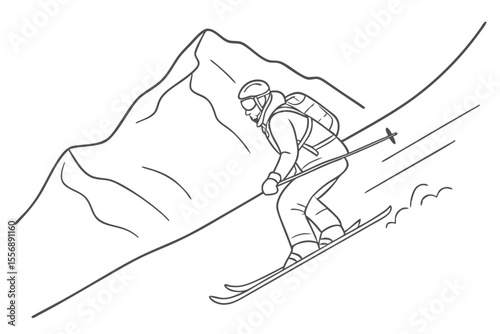 Skier Going Downhill in Action Pose Vector