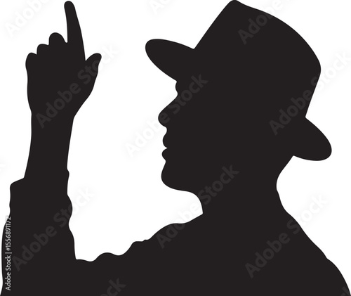 Silhouette of a Man in a Hat Pointing Upward A Vector Illustration