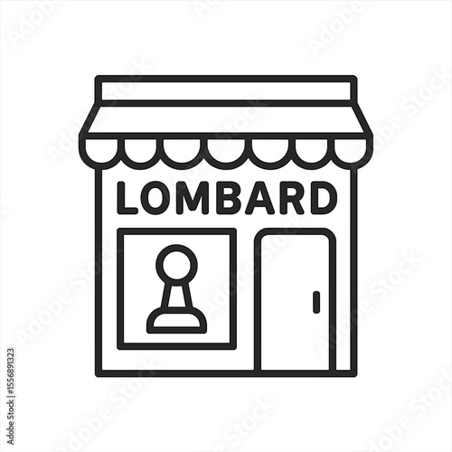 Lombard pawn shop facade with sign and door in minimalist style  