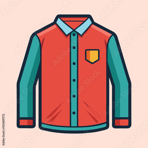 Illustration of a long sleeved button down shirt with a pocket