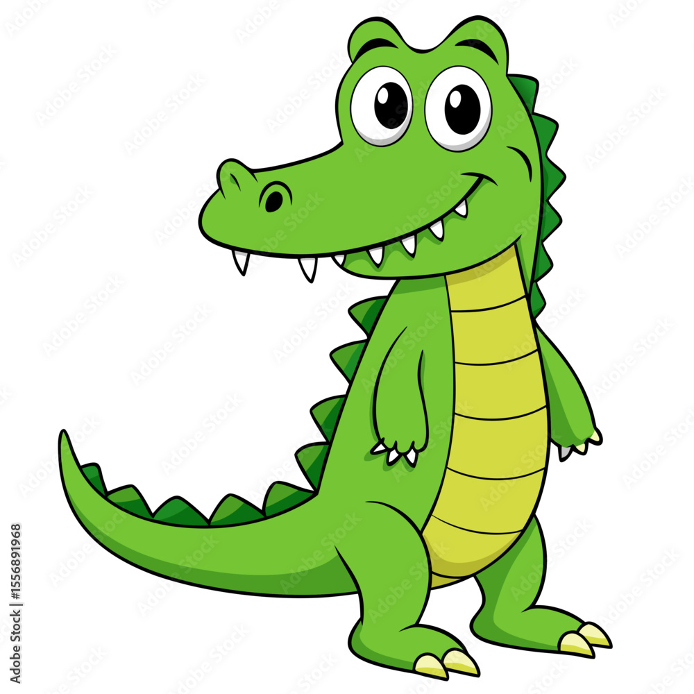 Naklejka premium A cheerful green crocodile, standing and smiling confidently, is captured in a charming illustration, inviting a sense of whimsy. generative AI