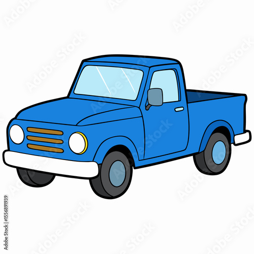 Blue pickup truck cartoon illustration. generative AI