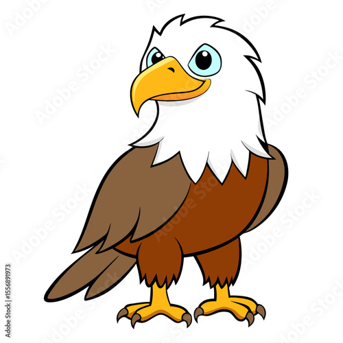 A charming cartoon bald eagle, with striking plumage, poised proudly. The bird's determined expression reflects a sense of confidence and determination. generative AI