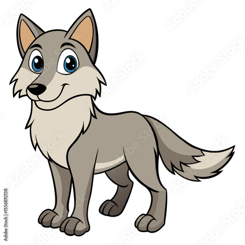 A charming cartoon wolf with expressive blue eyes. The illustration captures the essence of this wild creature in a friendly and approachable way. generative AI