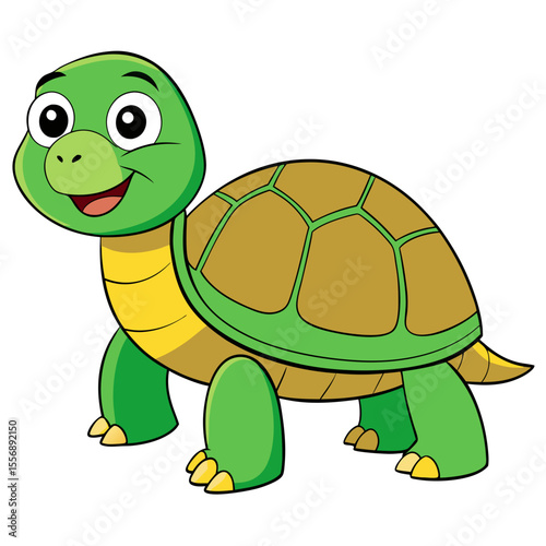 A delightful cartoon turtle smiles with glee, showcasing its charming shell and vibrant, inviting, and imaginative illustration of a turtle. generative AI