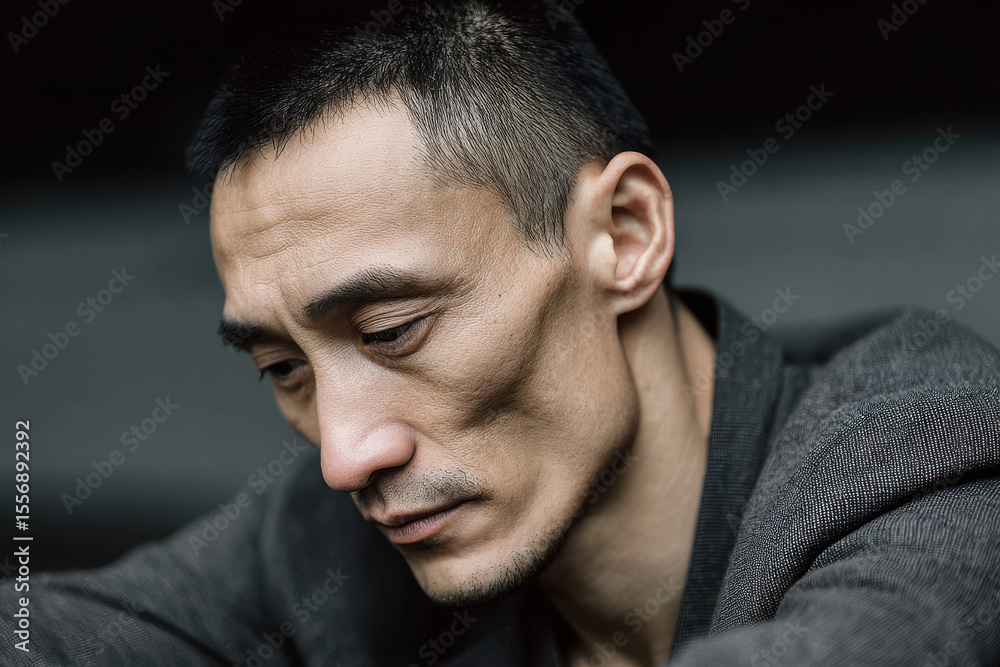 Obraz premium portrait of traditional wushu master in deep thought captured in dynamic moment