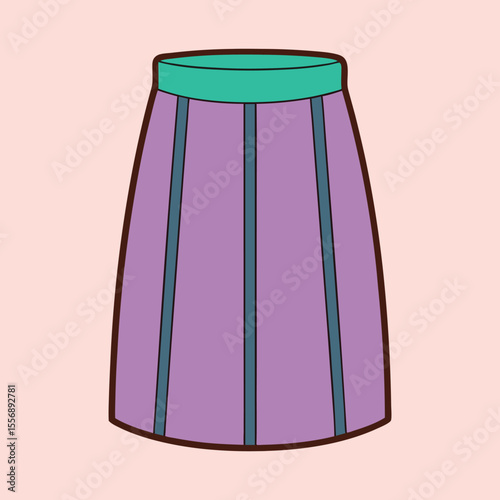 Stylized flared skirt with vertical seam details and a teal waistband