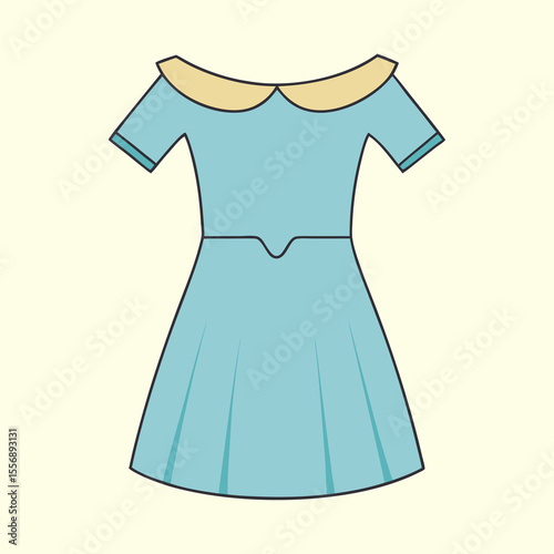 Cartoon blue dress with a yellow collar and a simple background