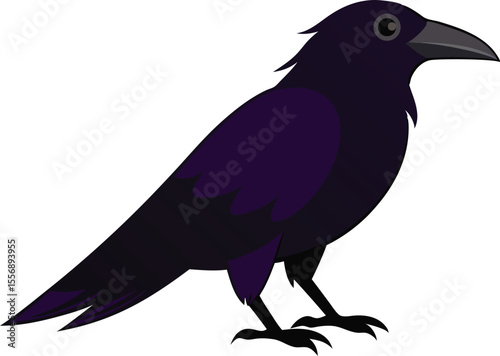 Majestic raven bird perched on tree branch in natural setting with dark feathers, intelligent gaze, and forest background – perfect wildlife photography for stock and creative use.