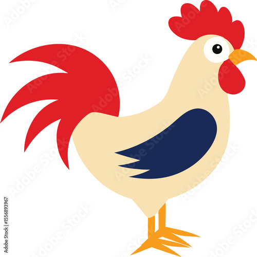 Colorful rooster crowing on farm early morning, detailed rooster close-up, vibrant rooster feathers, rural poultry bird, farm animal wildlife, rooster portrait for Adobe Stock and Freepic.