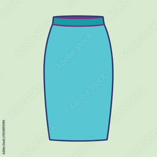 Stylized turquoise pencil skirt with purple waistband on light green background