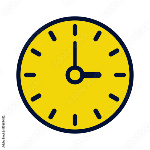 Flat Yellow and Navy Analog Clock Icon Showing 3 PM
