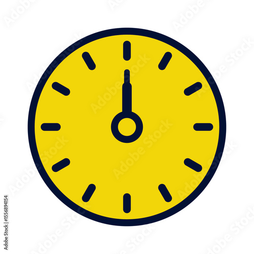 Flat Yellow and Navy Analog Clock Icon Showing 12 O’Clock
